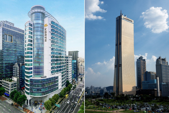 KB라이프생명 사옥(왼쪽), 한화 63빌딩. <각 사 제공>